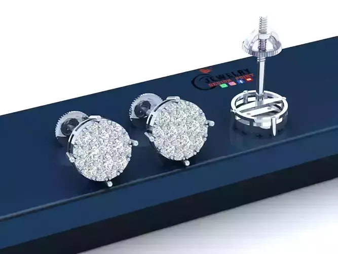 Custom Round Shape Cluster Diamond Studs - Unisex Earrings 15MM