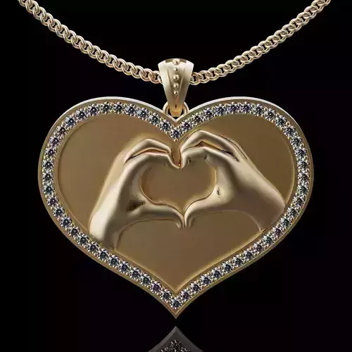 heart hands pendant silver gold jewelry printable 3D model