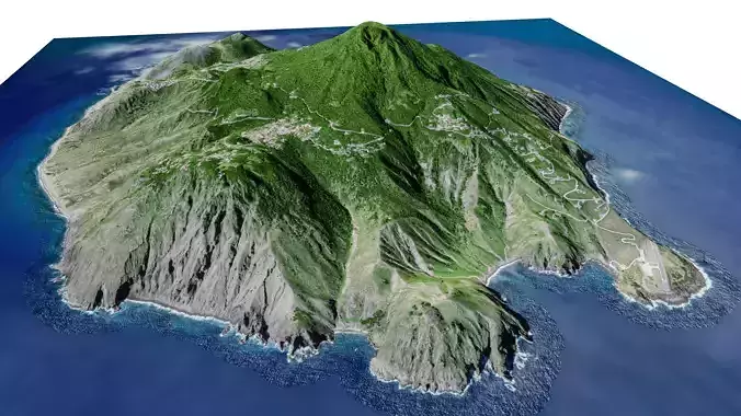 saba island 3d model terrain Low-poly 3D model