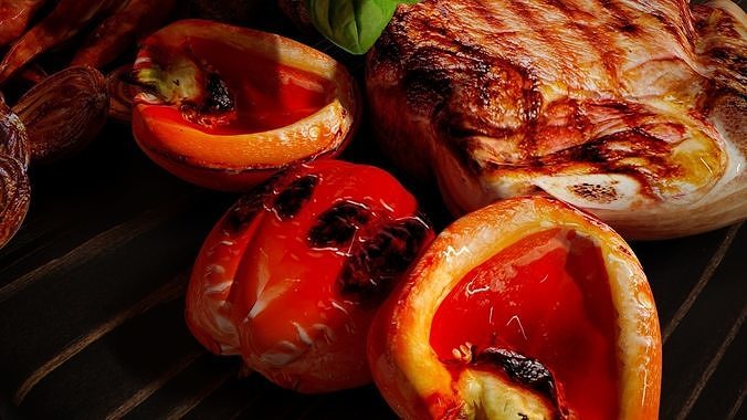 Big set of grilled BBQ food 3D model 3