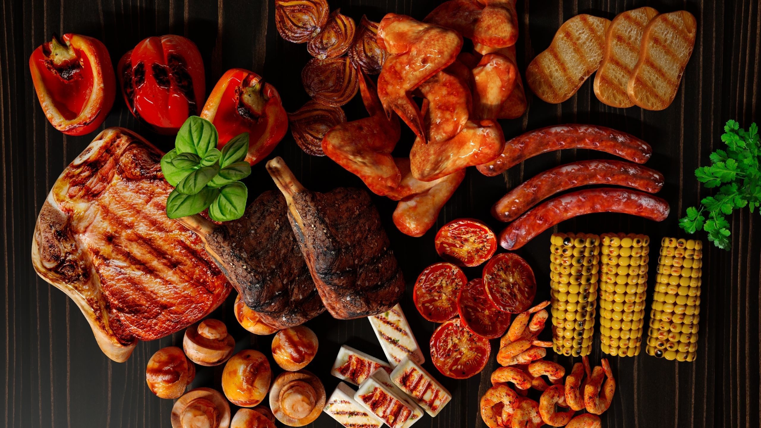 Big set of grilled BBQ food 3D model_0