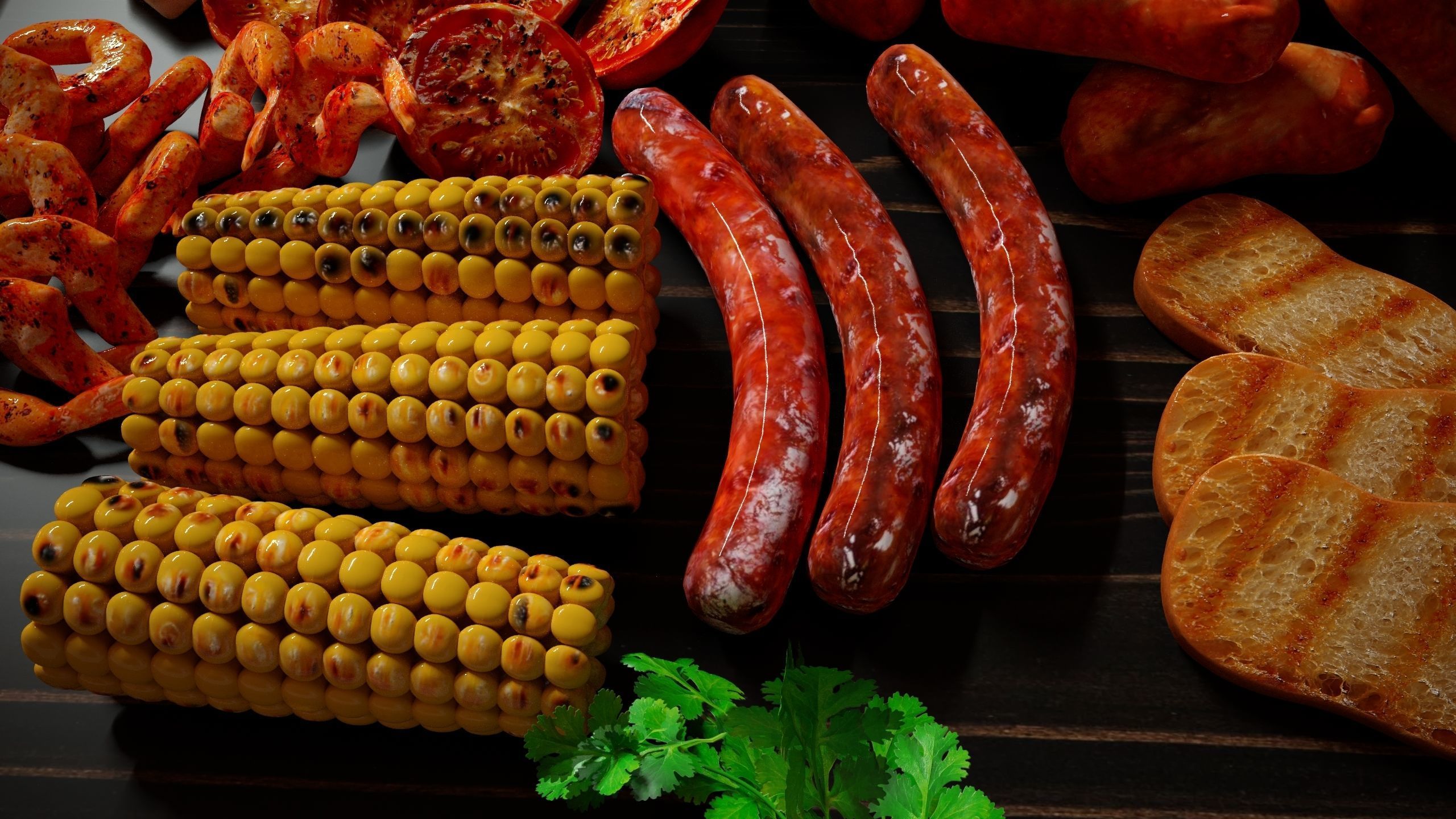 Big set of grilled BBQ food 3D model_5
