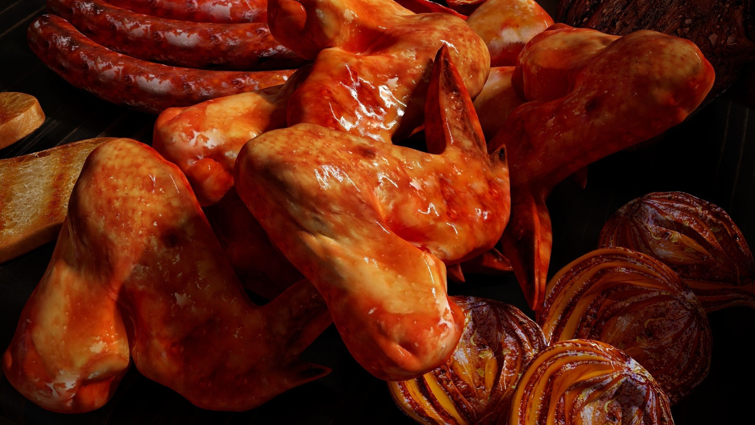 Big set of grilled BBQ food 3D model_1