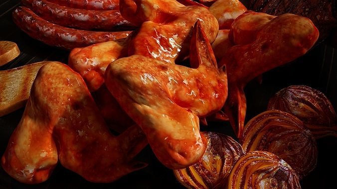 Big set of grilled BBQ food 3D model 2