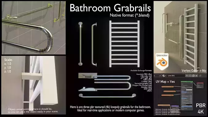 Bathroom Grabrails Low-poly 3D model