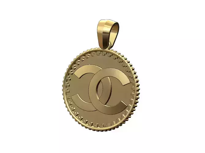 Pendant CC fashion brand coin with bail
