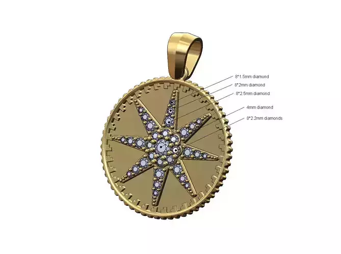 Pendant diamond 8 point star coin with bail