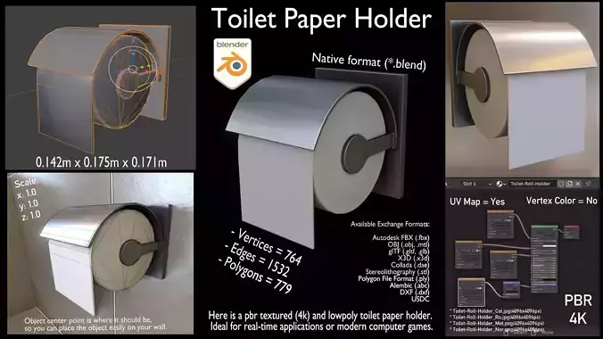 Toilet Paper Holder Low-poly 3D model