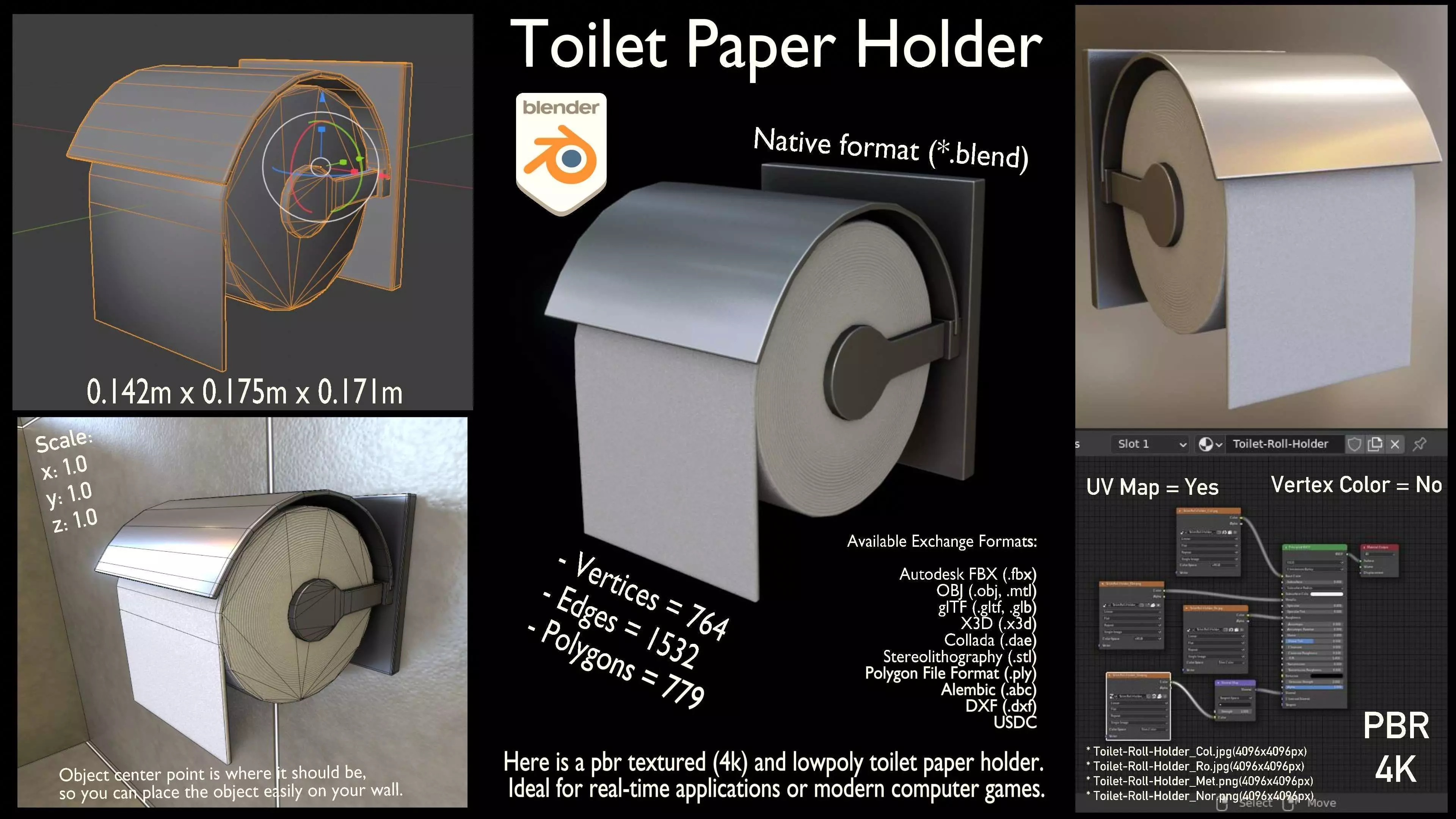 Toilet Paper Holder Low-poly 3D model_0