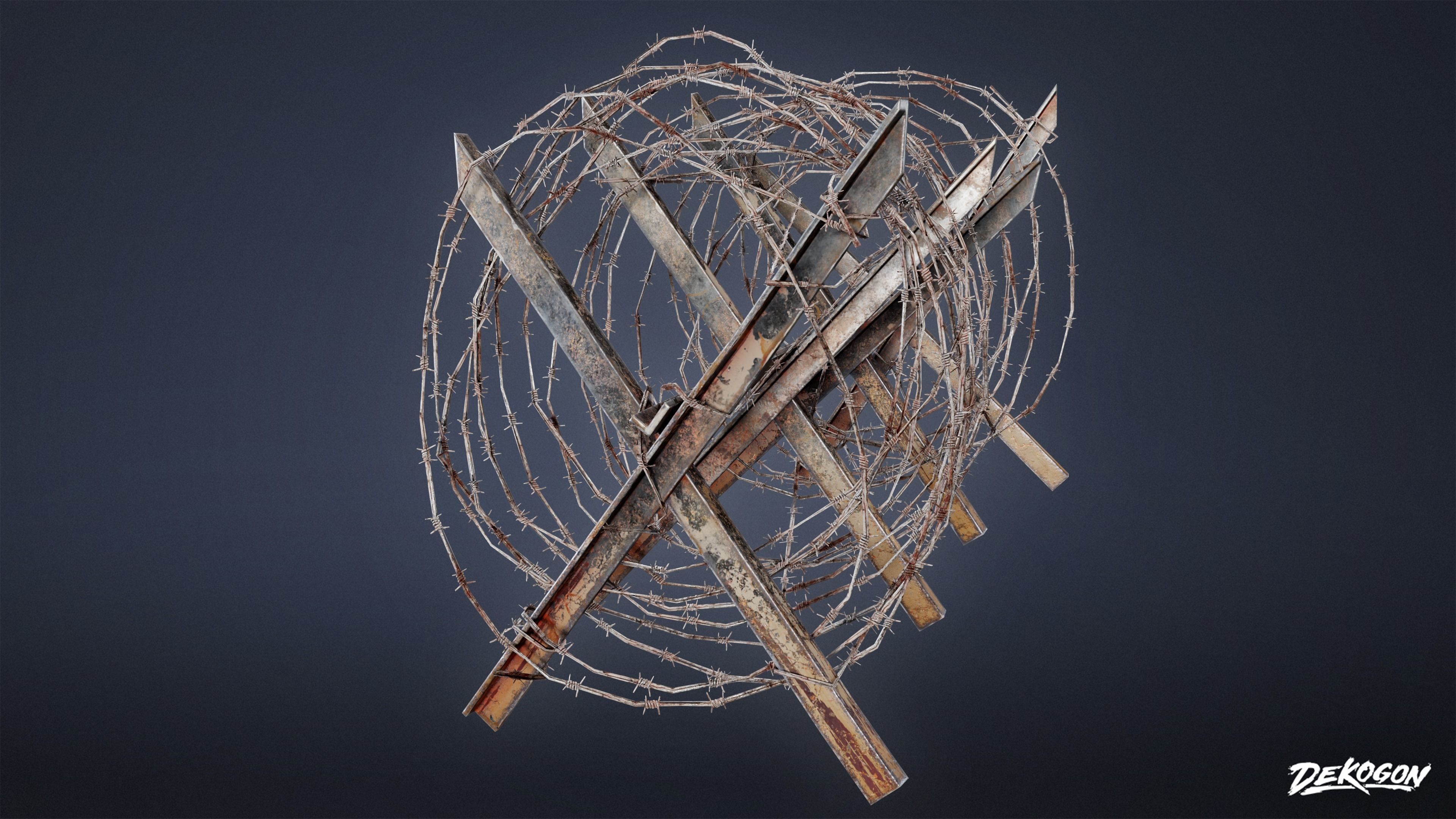 MILITARY - Barbed Wire Stop 02 - LOW POLY Low-poly 3D model_3