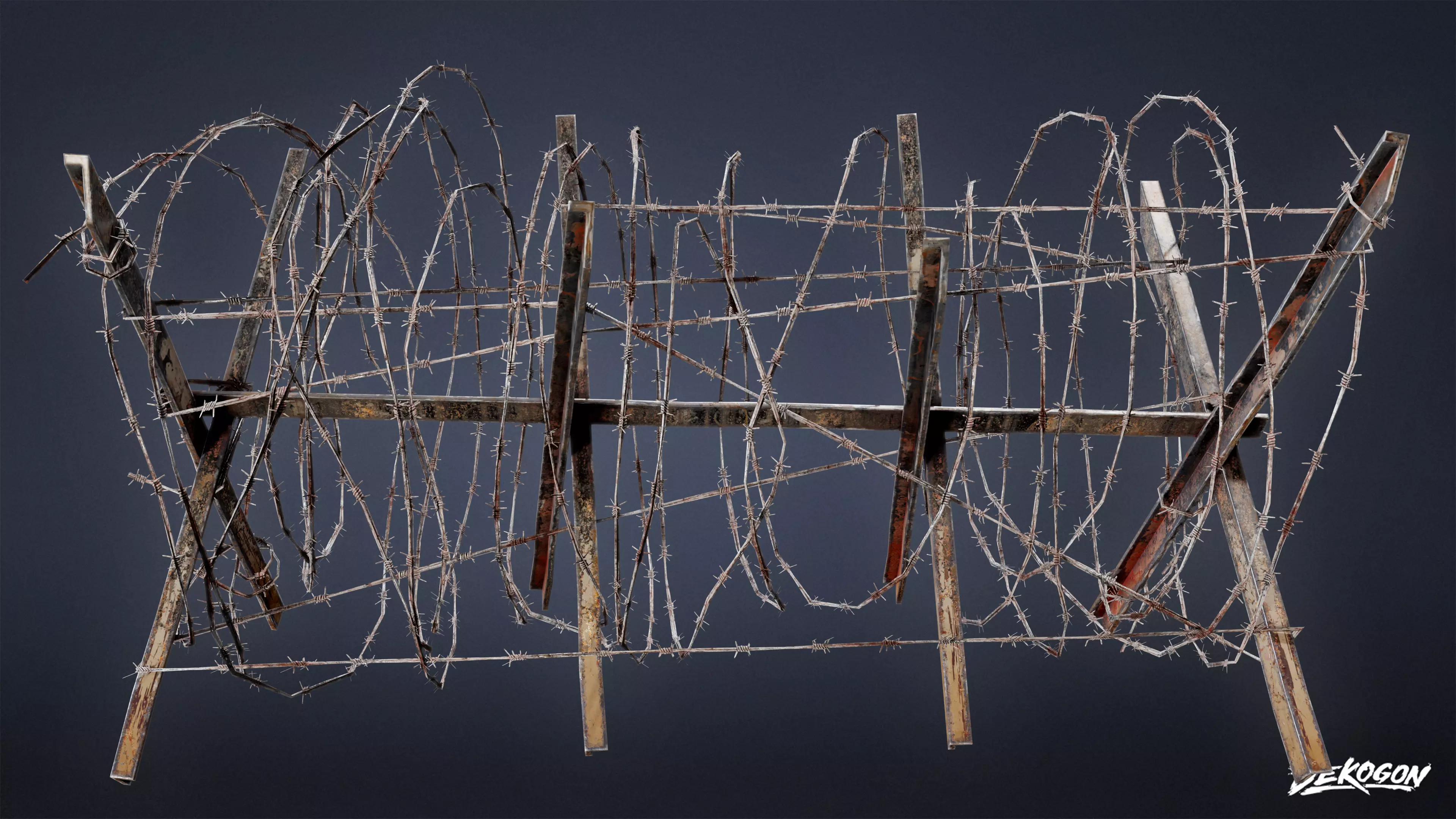 MILITARY - Barbed Wire Stop 02 - LOW POLY Low-poly 3D model_0