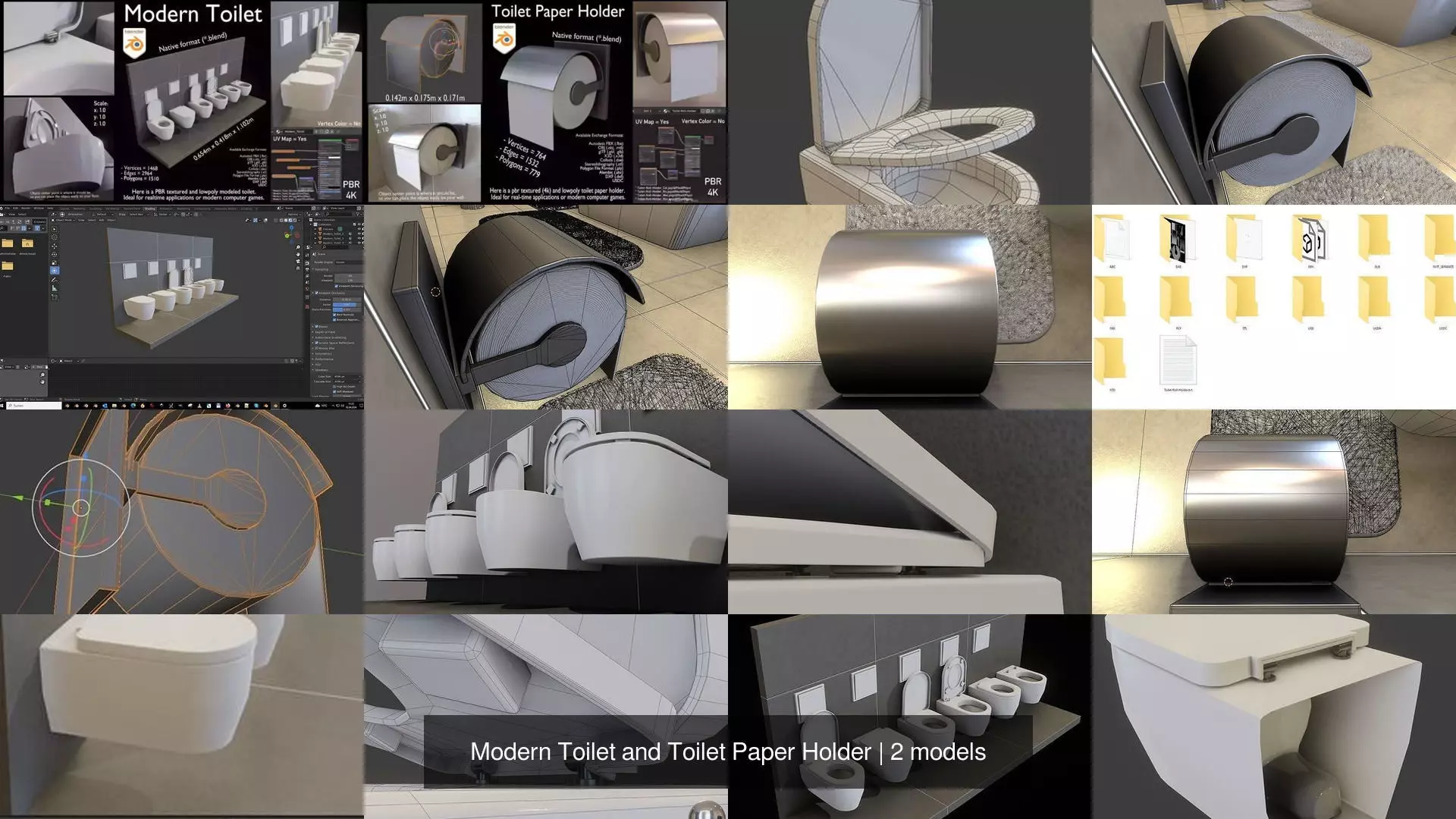 Modern Toilet and Toilet Paper Holder 3D Model Collection_0