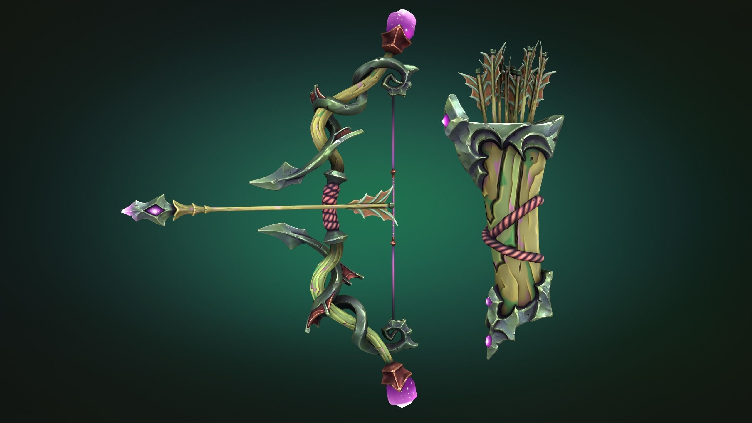 Coastal bow and quiver Low-poly 3D model_5
