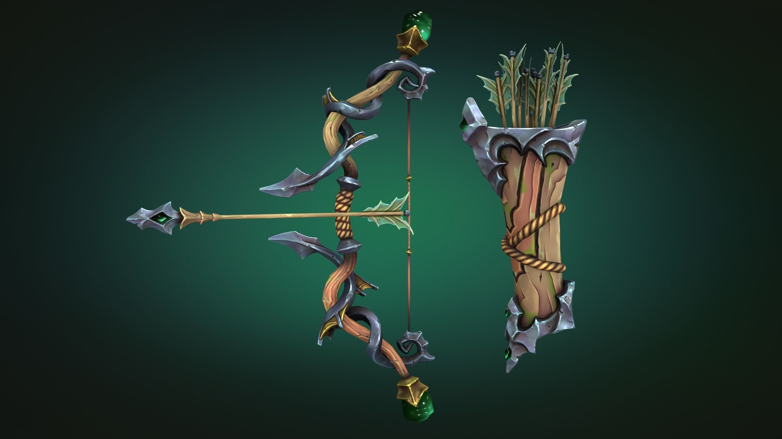 Coastal bow and quiver Low-poly 3D model_2
