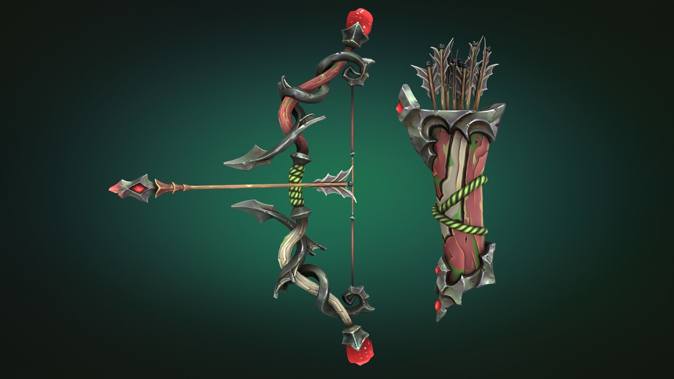 Coastal bow and quiver Low-poly 3D model_8