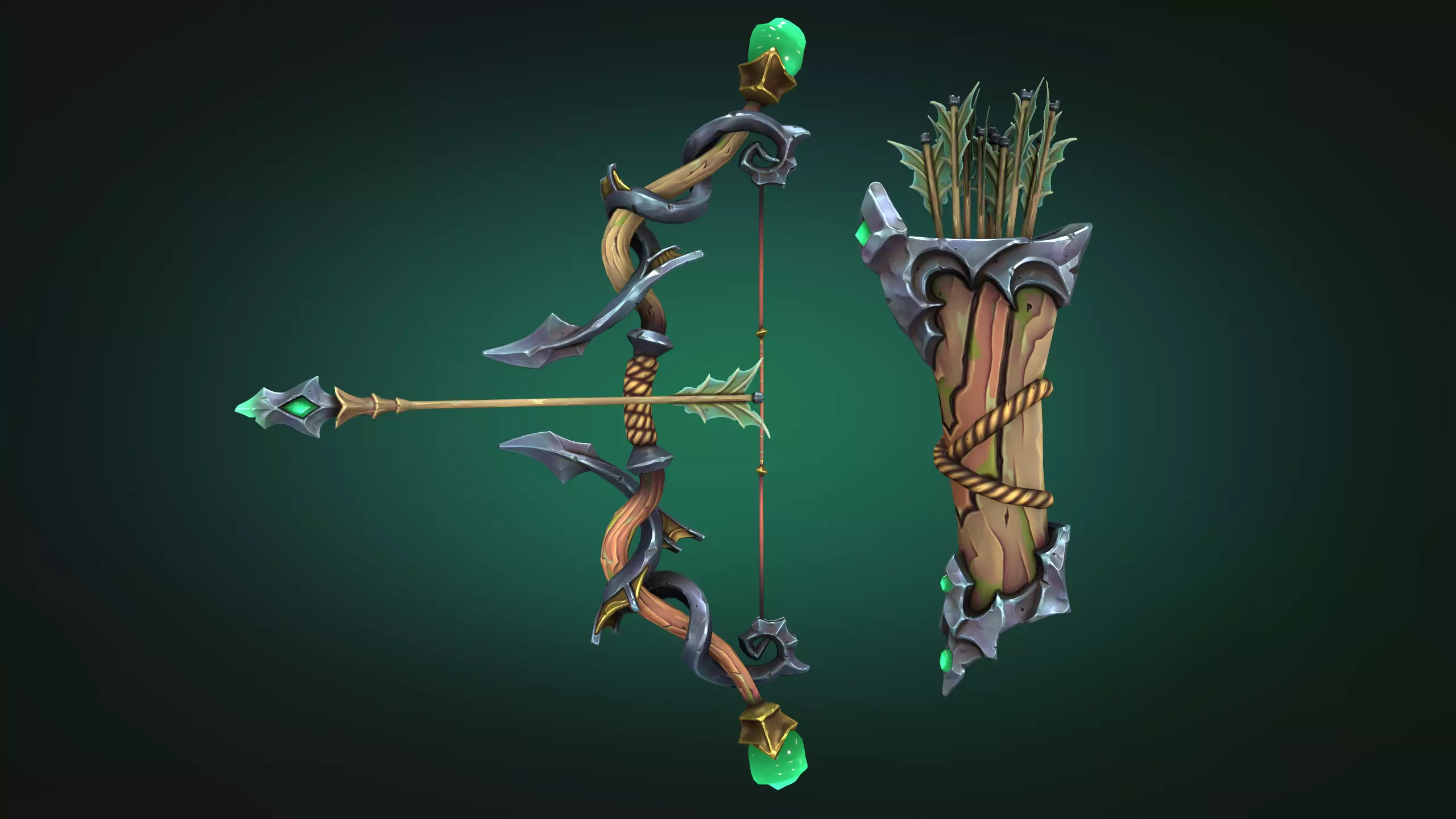 Coastal bow and quiver Low-poly 3D model_0