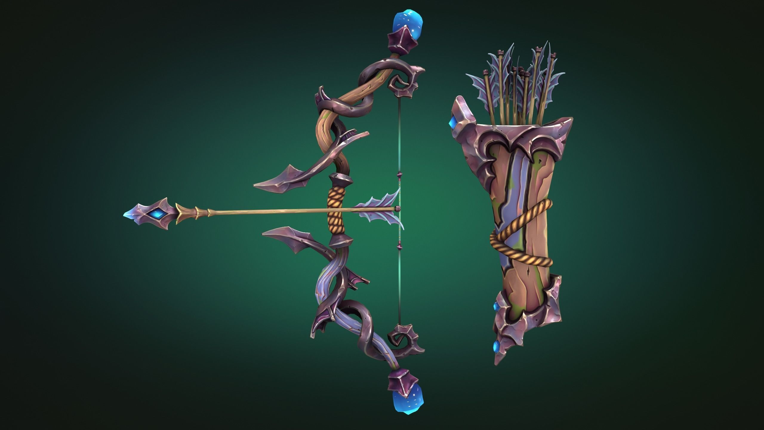 Coastal bow and quiver Low-poly 3D model_4