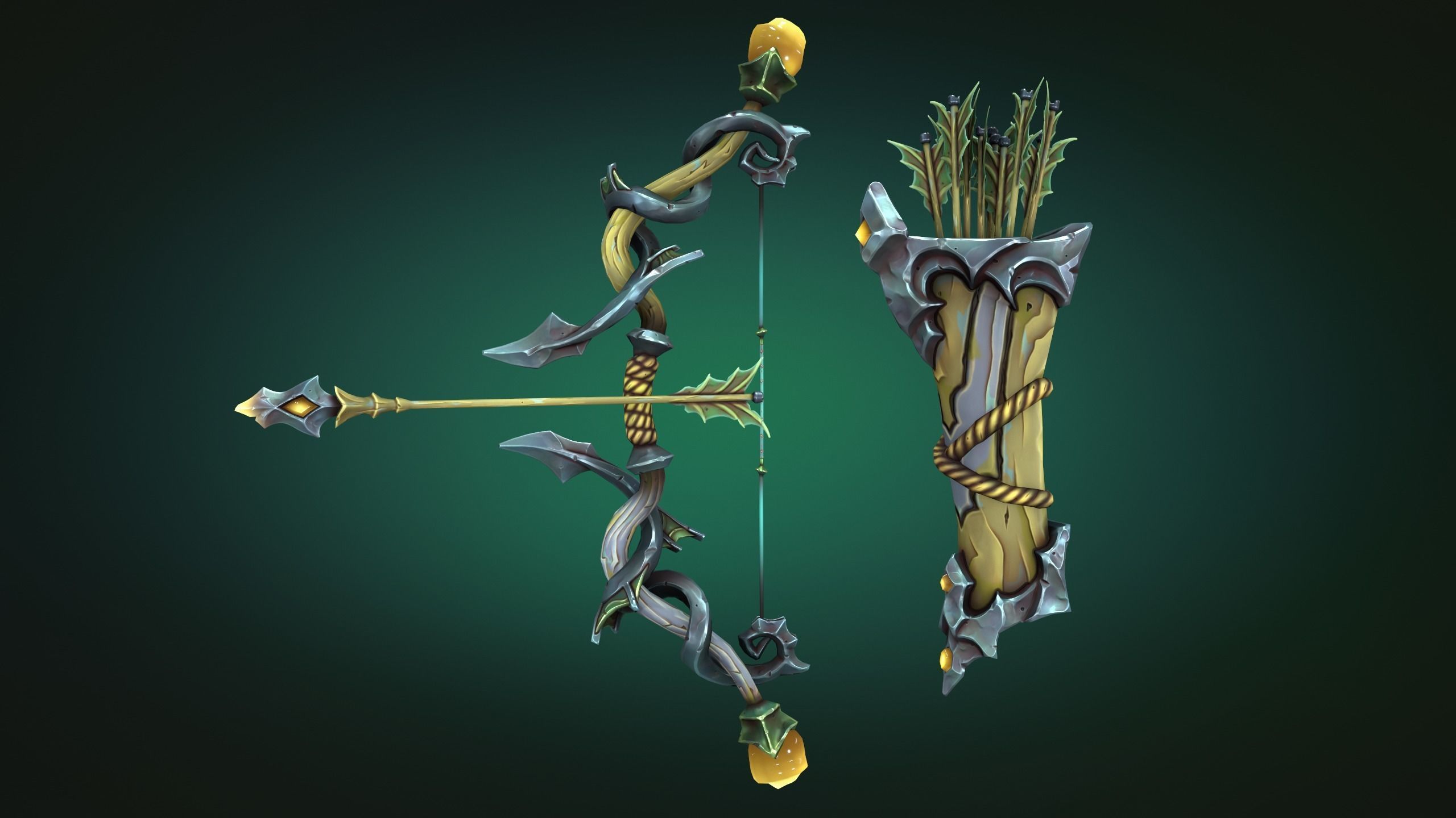 Coastal bow and quiver Low-poly 3D model_7