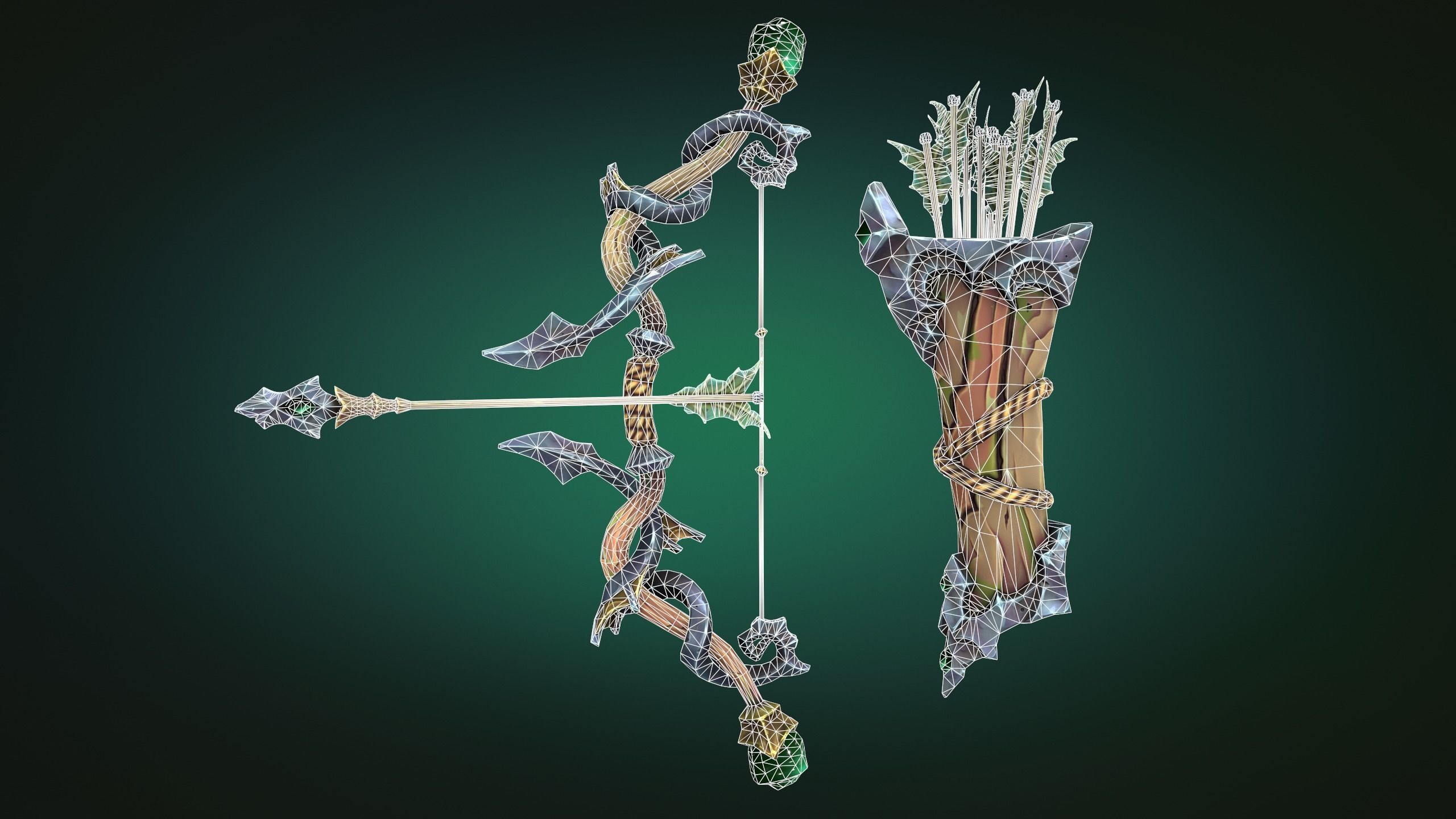 Coastal bow and quiver Low-poly 3D model_1