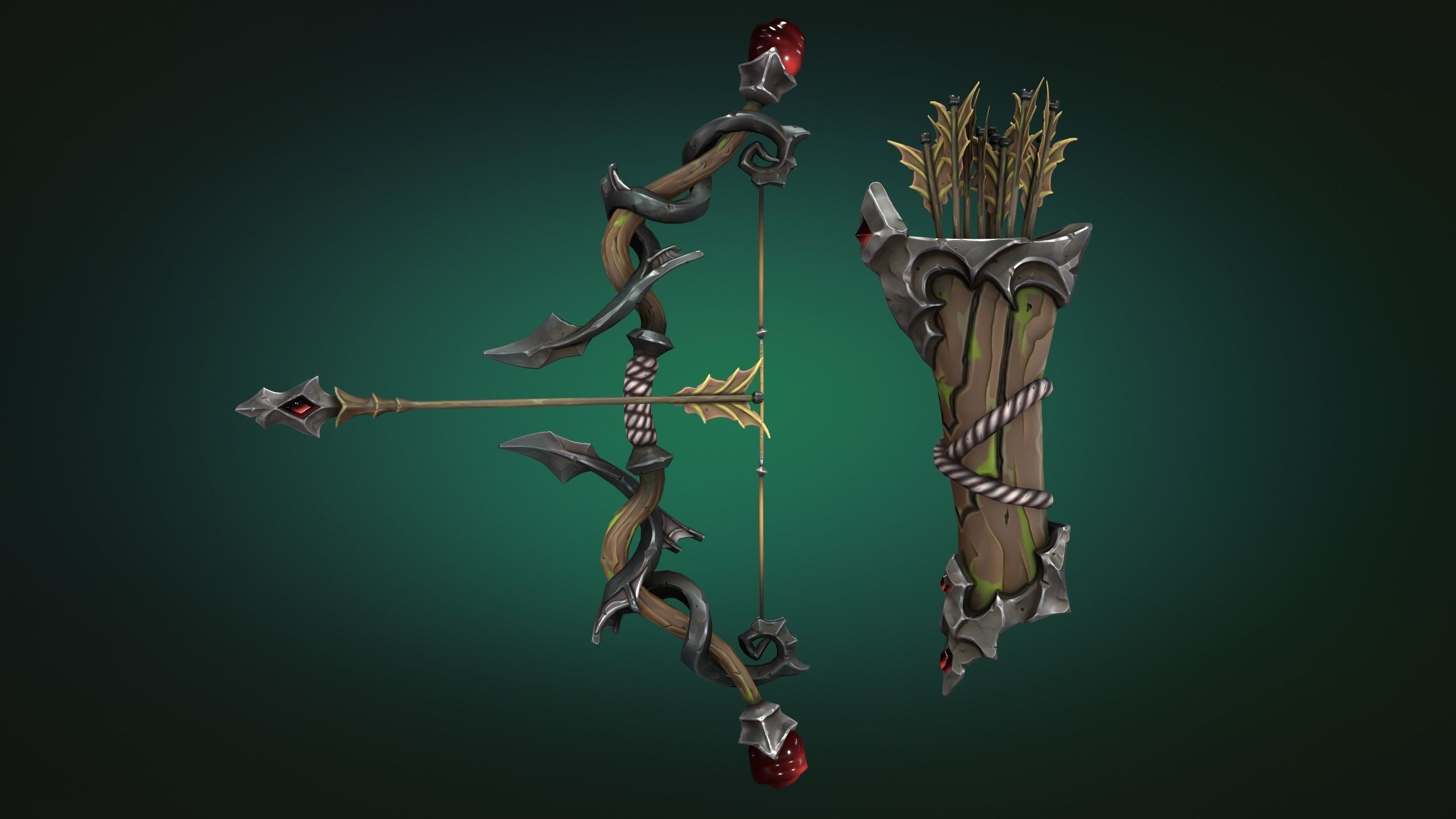 Coastal bow and quiver Low-poly 3D model_9