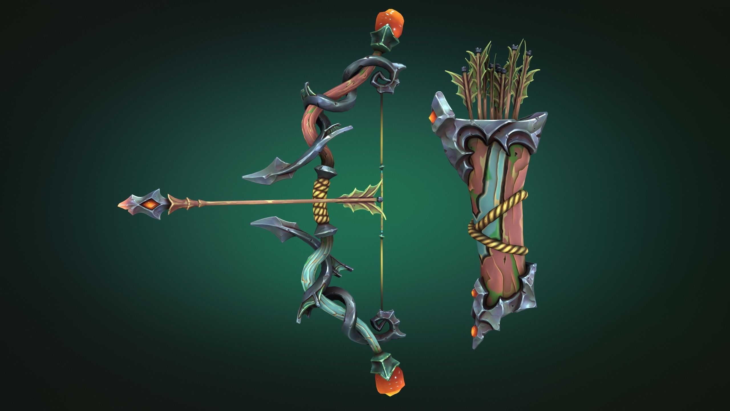 Coastal bow and quiver Low-poly 3D model_3
