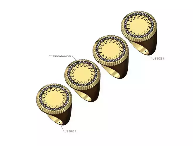 Fluted and notched blank diamond signet ring US sizes 8t11