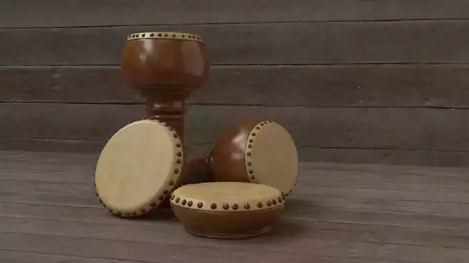 Asian Tradition Drums ton and Rammana Low-poly 3D model
