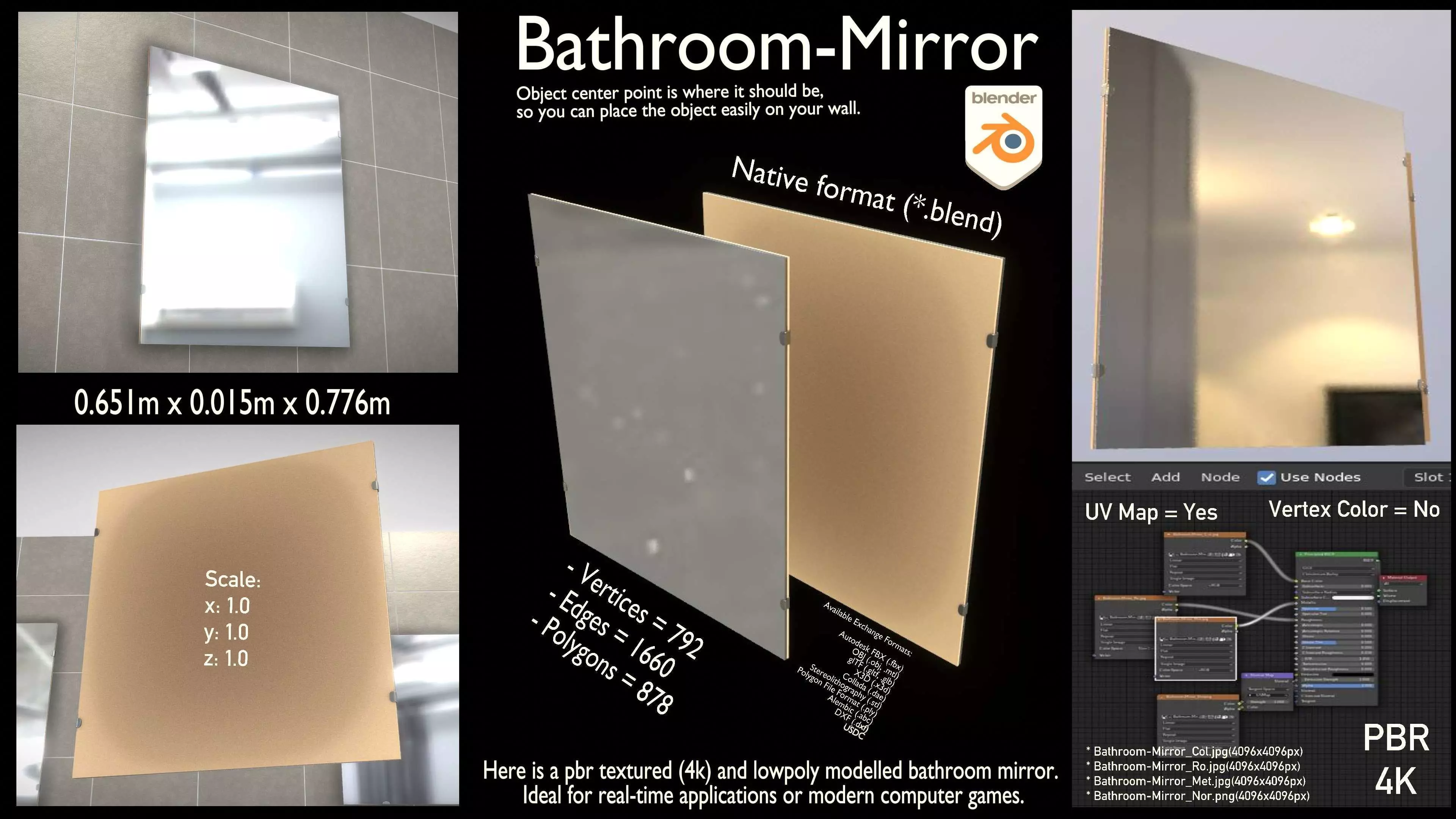 Bathroom Mirror Low-poly 3D model_0