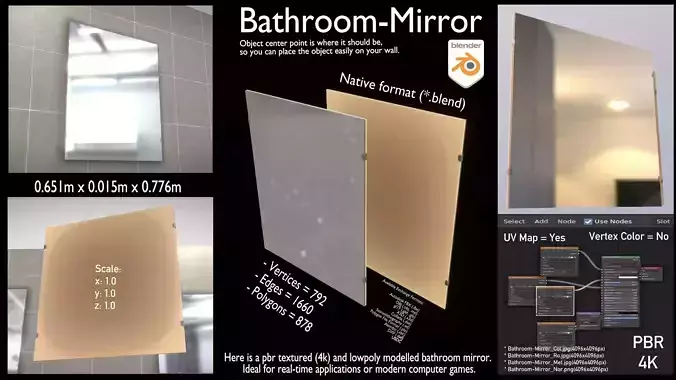 Bathroom Mirror Low-poly 3D model