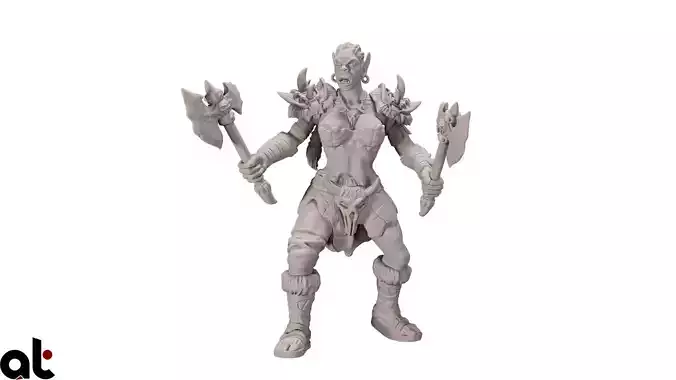 Orc Female woman 2axes 3D print model