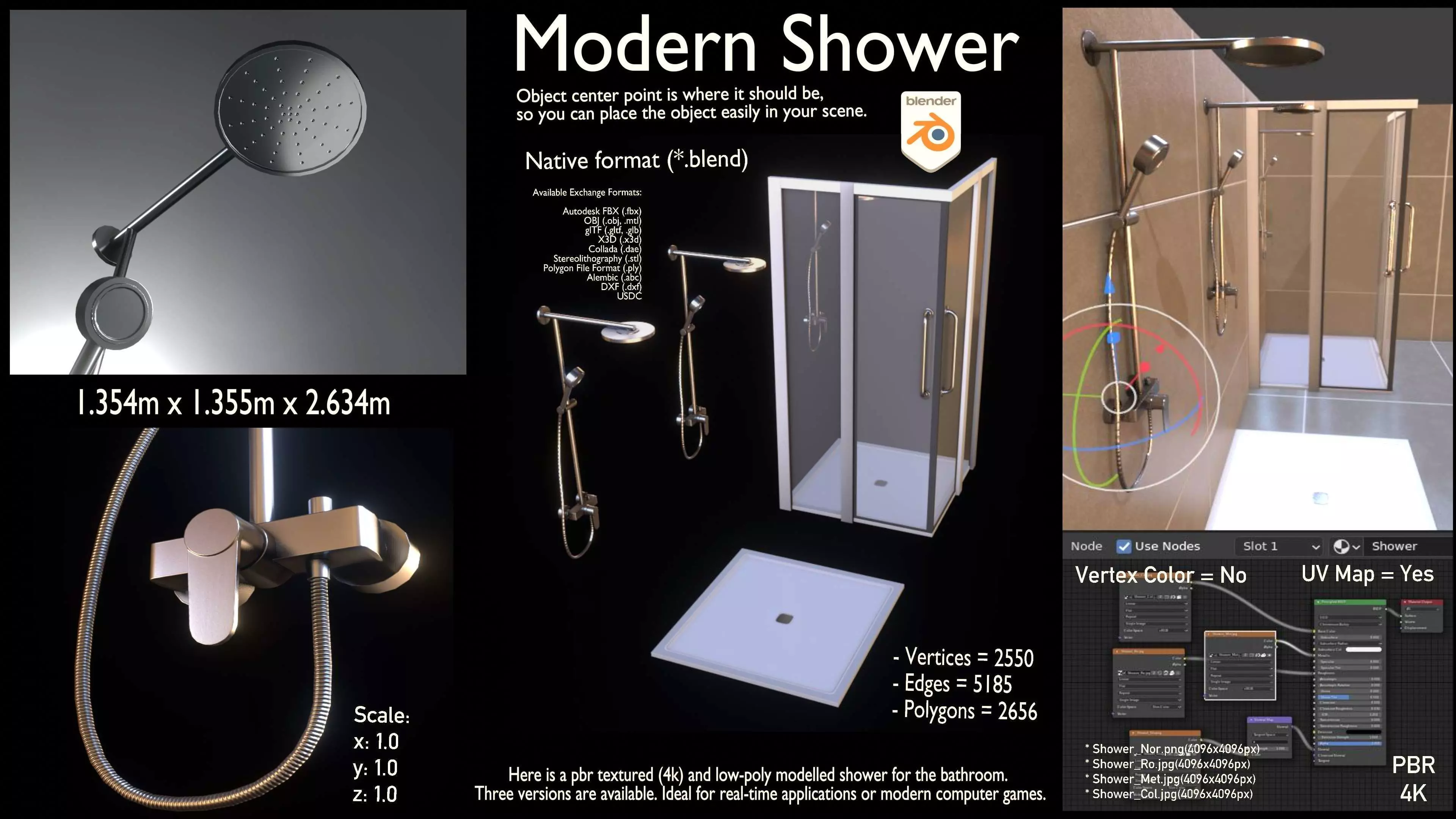Modern Shower Low-poly 3D model_0