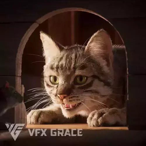Grey Tabby Cat Rig - MAYA 3D model