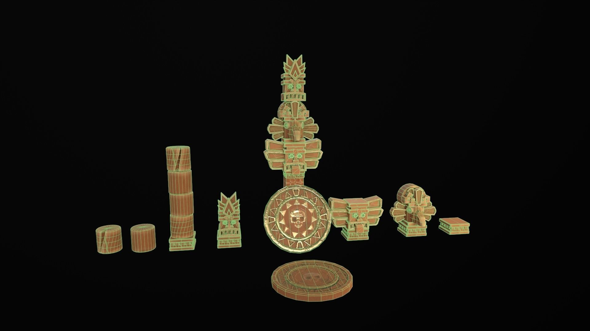 Aztec Maya Mesoamerican Stylized Game Asset with totem heads Low-poly 3D model_14