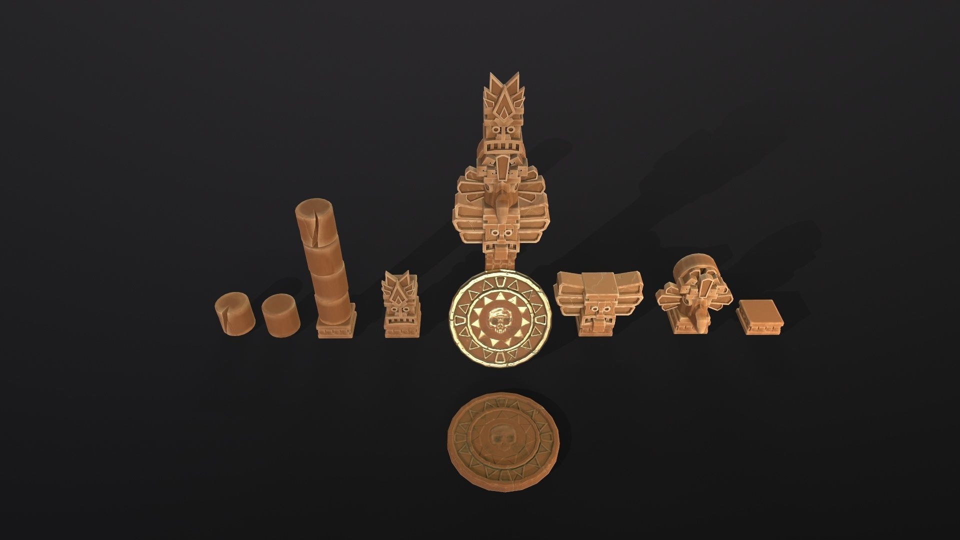 Aztec Maya Mesoamerican Stylized Game Asset with totem heads Low-poly 3D model_6