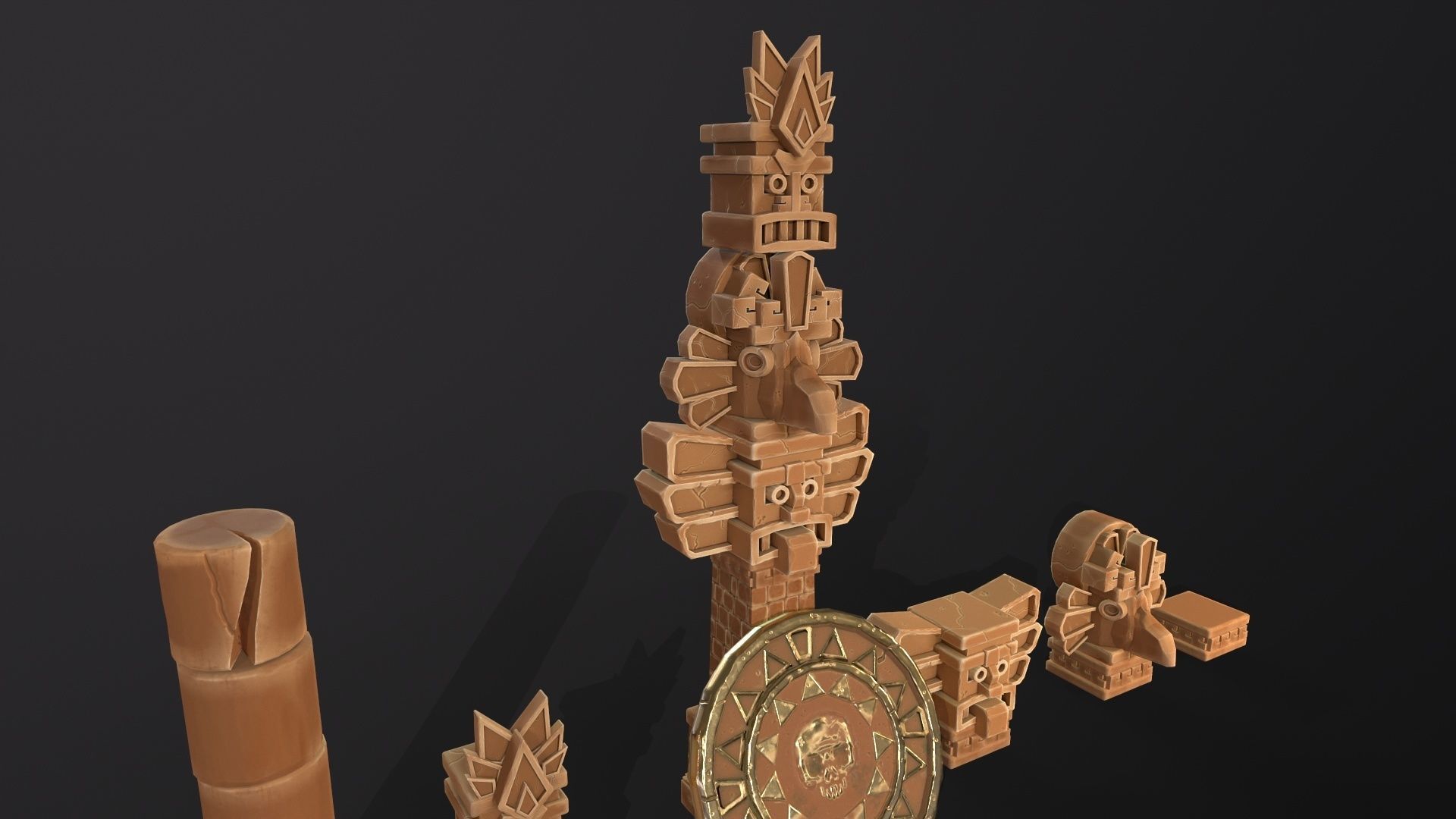 Aztec Maya Mesoamerican Stylized Game Asset with totem heads Low-poly 3D model_8