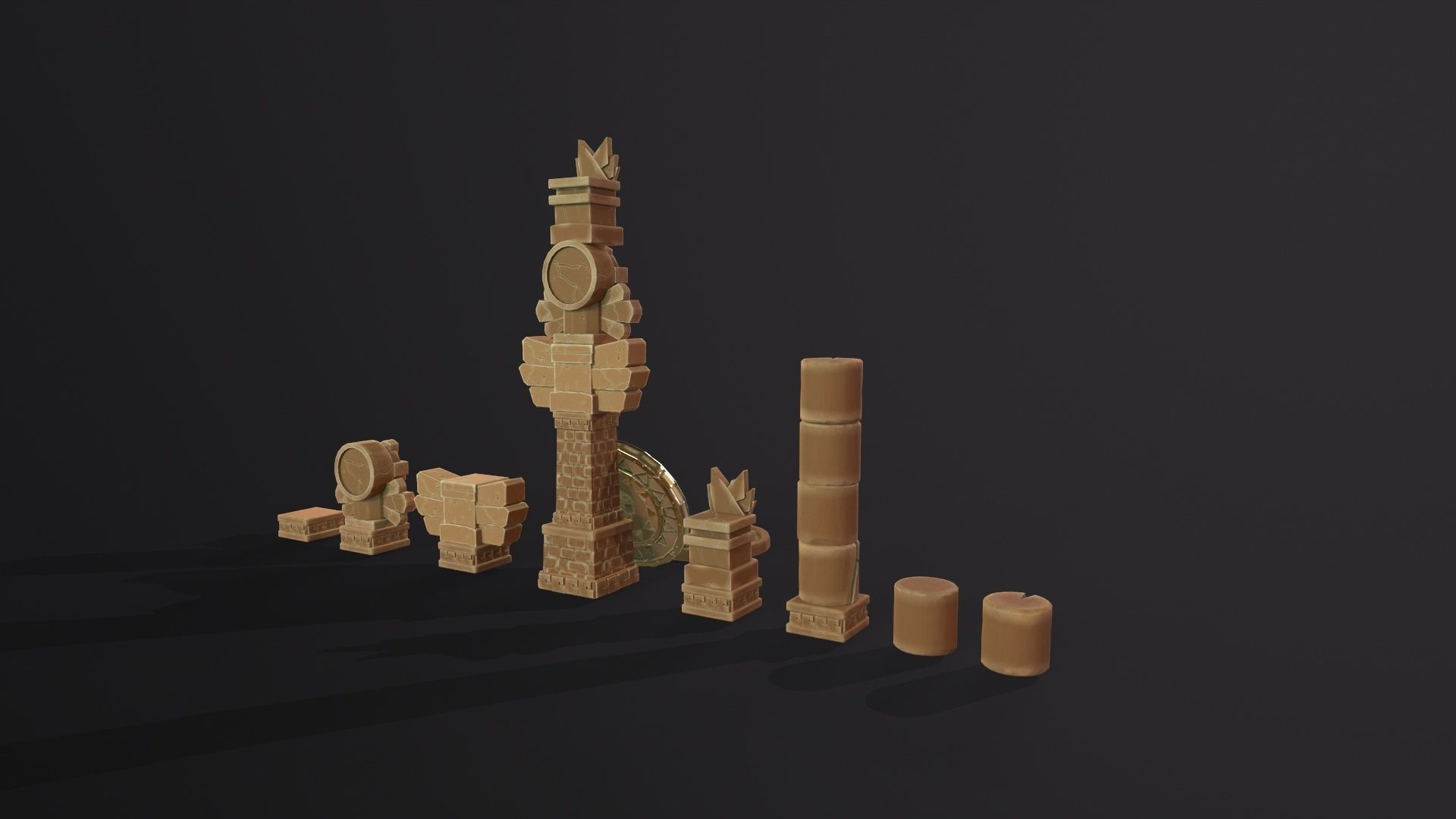 Aztec Maya Mesoamerican Stylized Game Asset with totem heads Low-poly 3D model_5