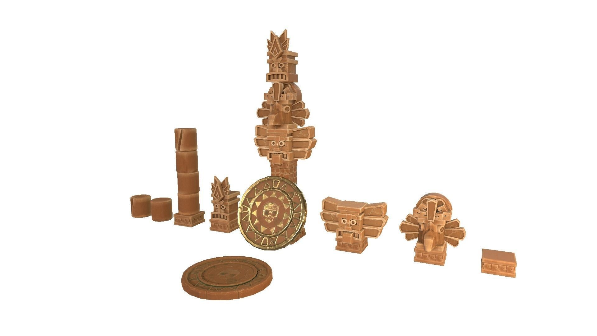 Aztec Maya Mesoamerican Stylized Game Asset with totem heads Low-poly 3D model_16