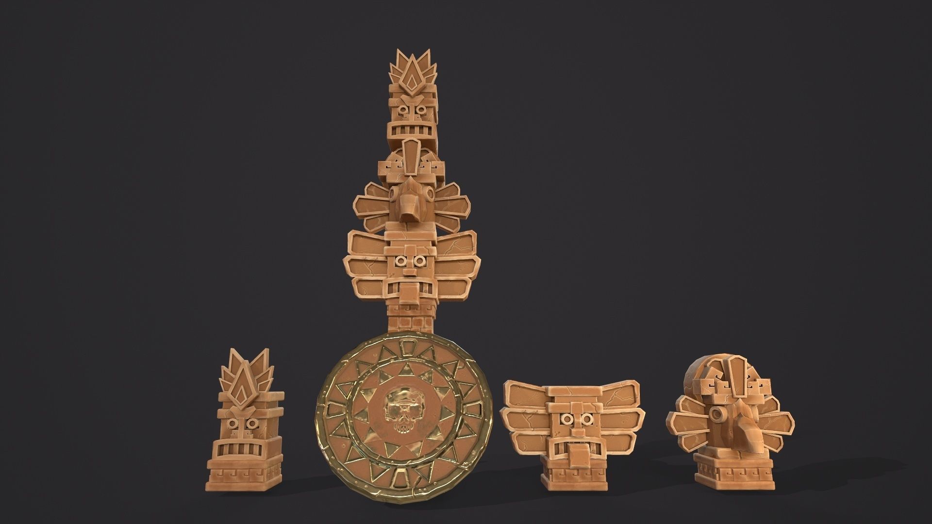 Aztec Maya Mesoamerican Stylized Game Asset with totem heads Low-poly 3D model_11