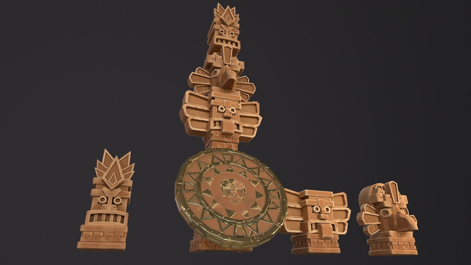 Aztec Maya Mesoamerican Stylized Game Asset with totem heads Low-poly 3D model_9