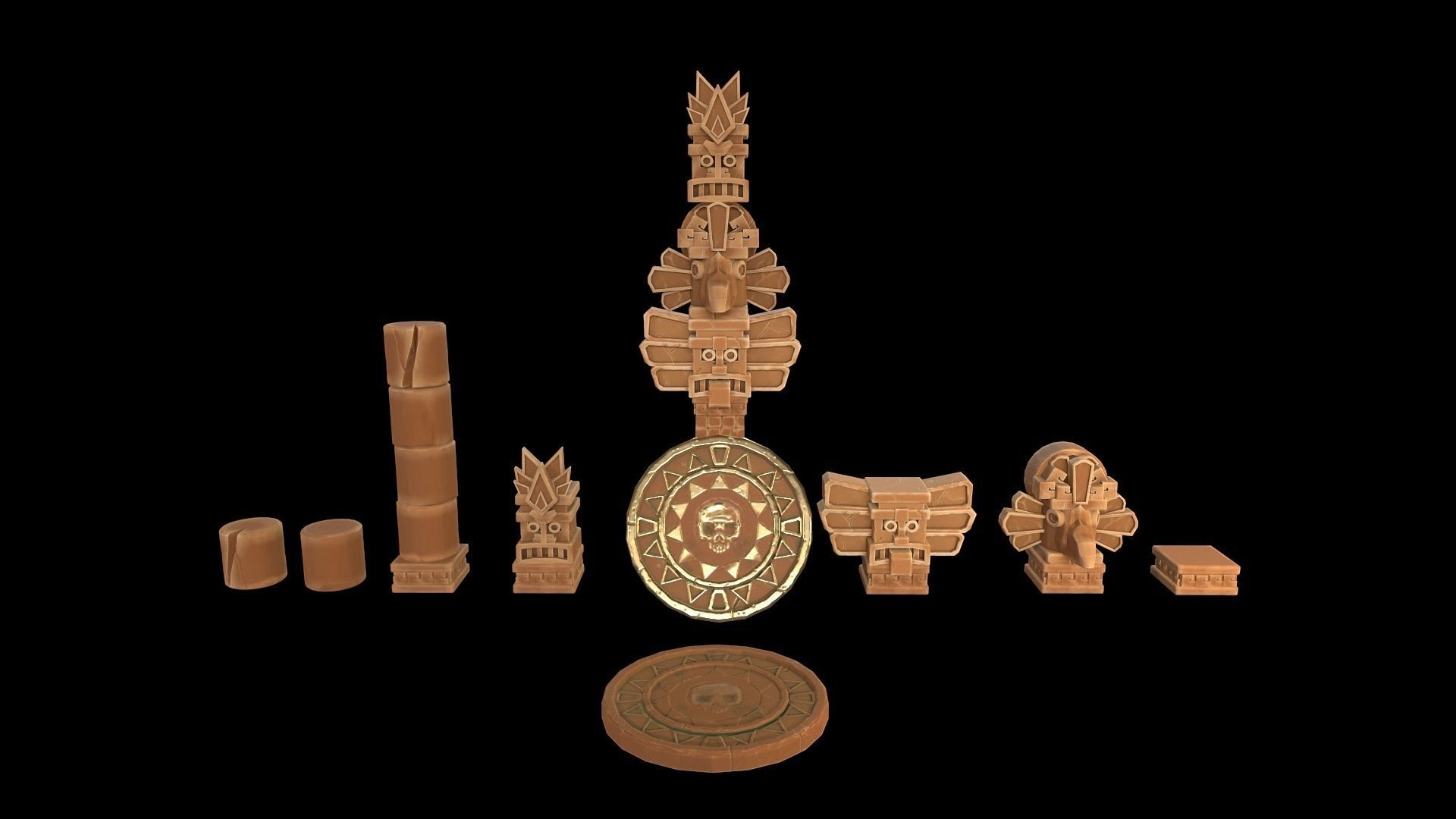 Aztec Maya Mesoamerican Stylized Game Asset with totem heads Low-poly 3D model_3