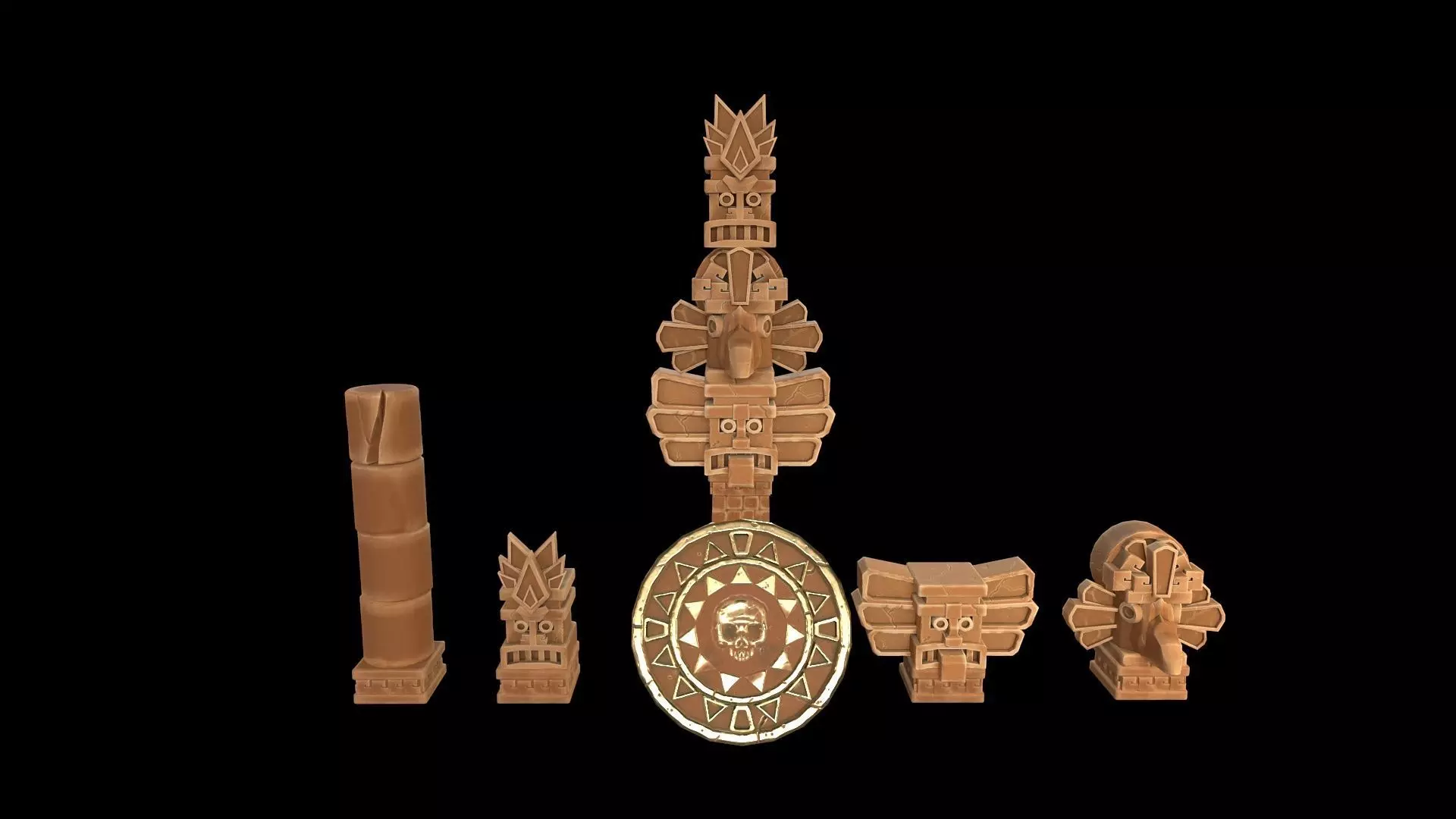 Aztec Maya Mesoamerican Stylized Game Asset with totem heads Low-poly 3D model_0