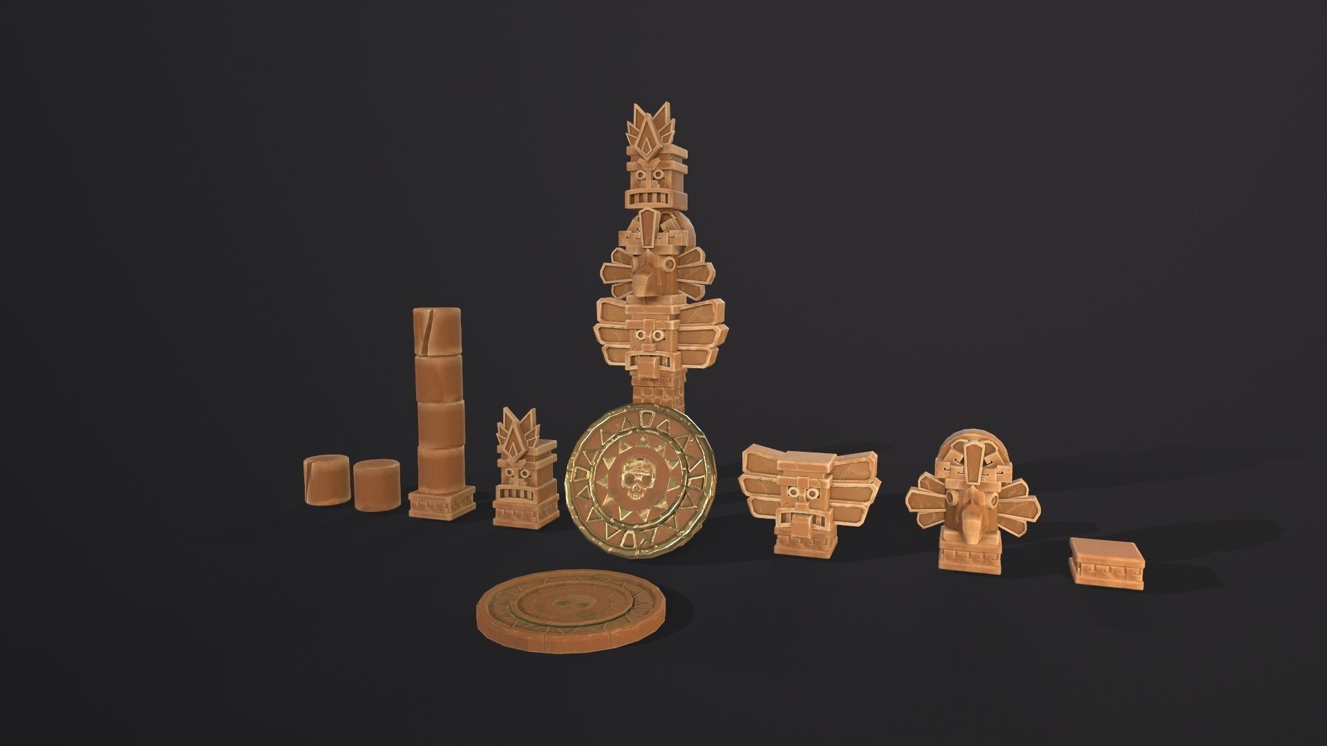 Aztec Maya Mesoamerican Stylized Game Asset with totem heads Low-poly 3D model_2
