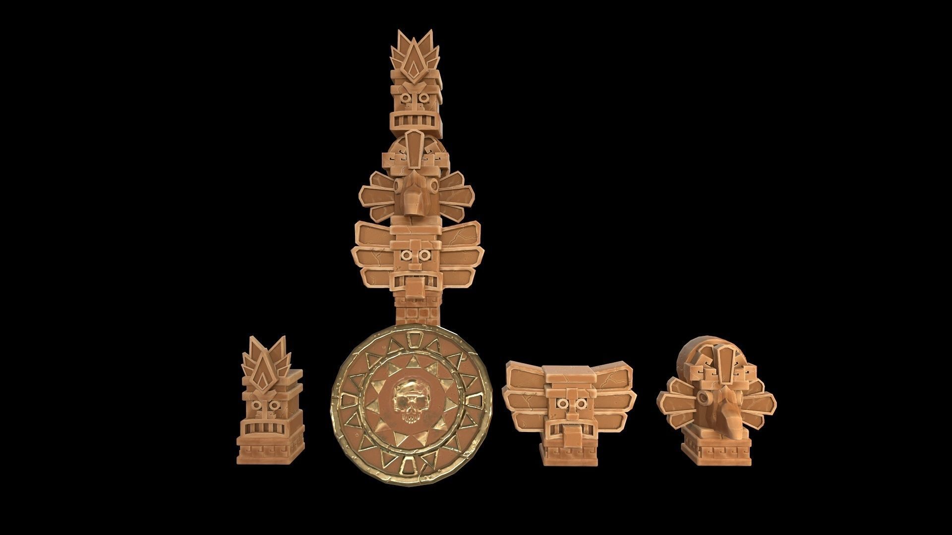 Aztec Maya Mesoamerican Stylized Game Asset with totem heads Low-poly 3D model_13