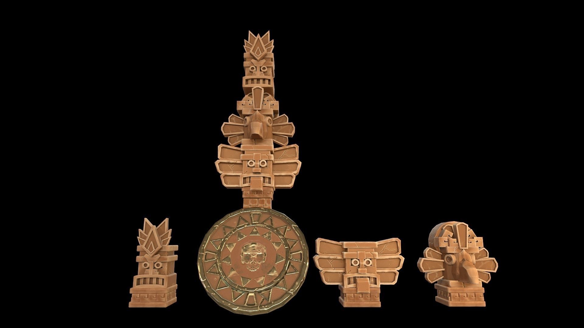 Aztec Maya Mesoamerican Stylized Game Asset with totem heads Low-poly 3D model_12