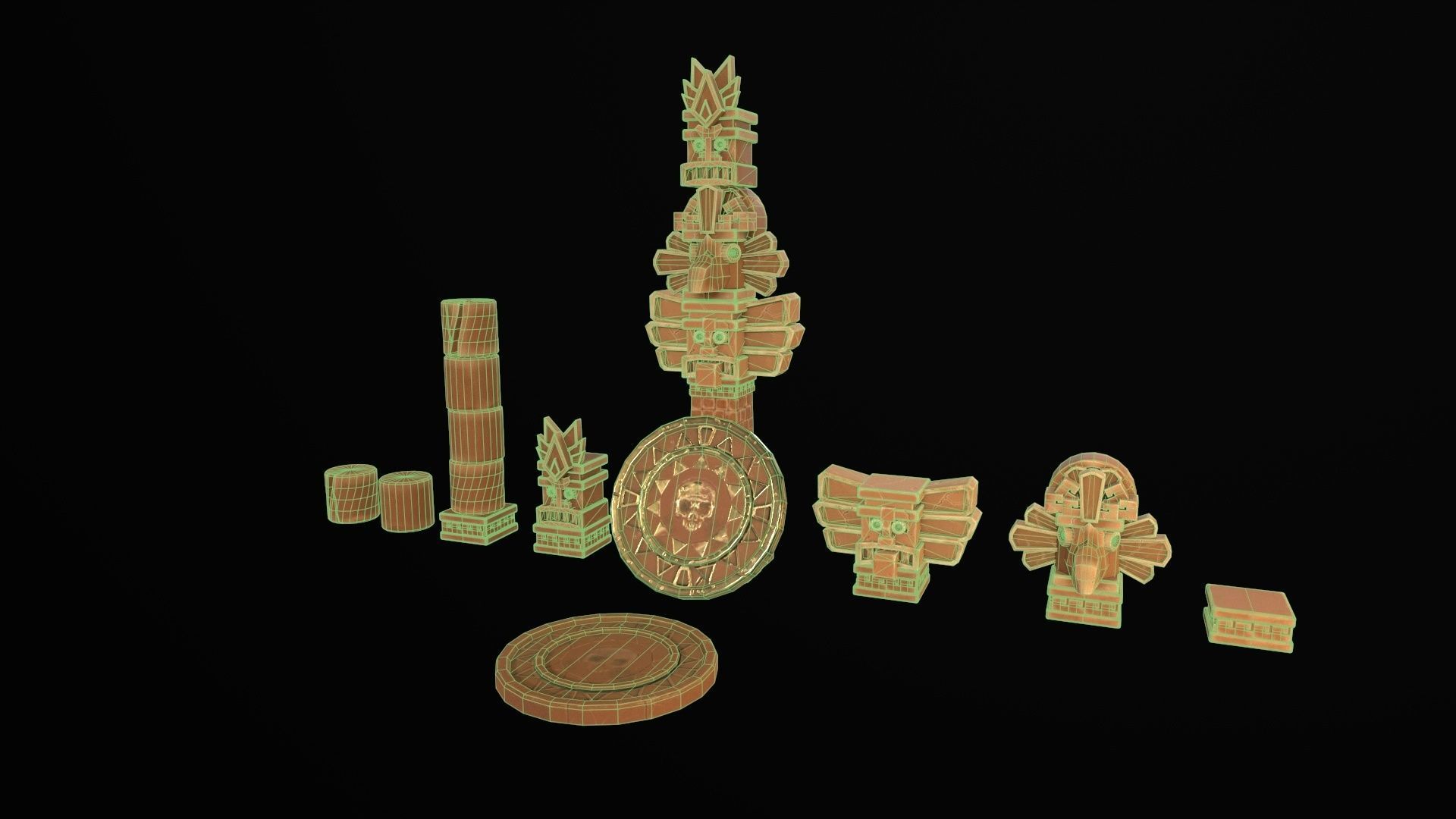 Aztec Maya Mesoamerican Stylized Game Asset with totem heads Low-poly 3D model_15