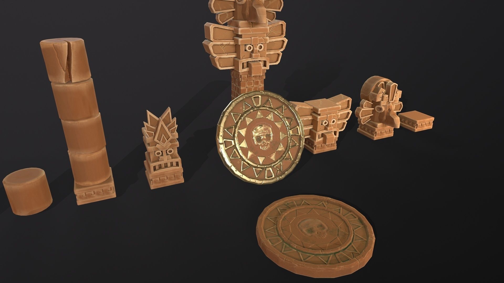 Aztec Maya Mesoamerican Stylized Game Asset with totem heads Low-poly 3D model_7