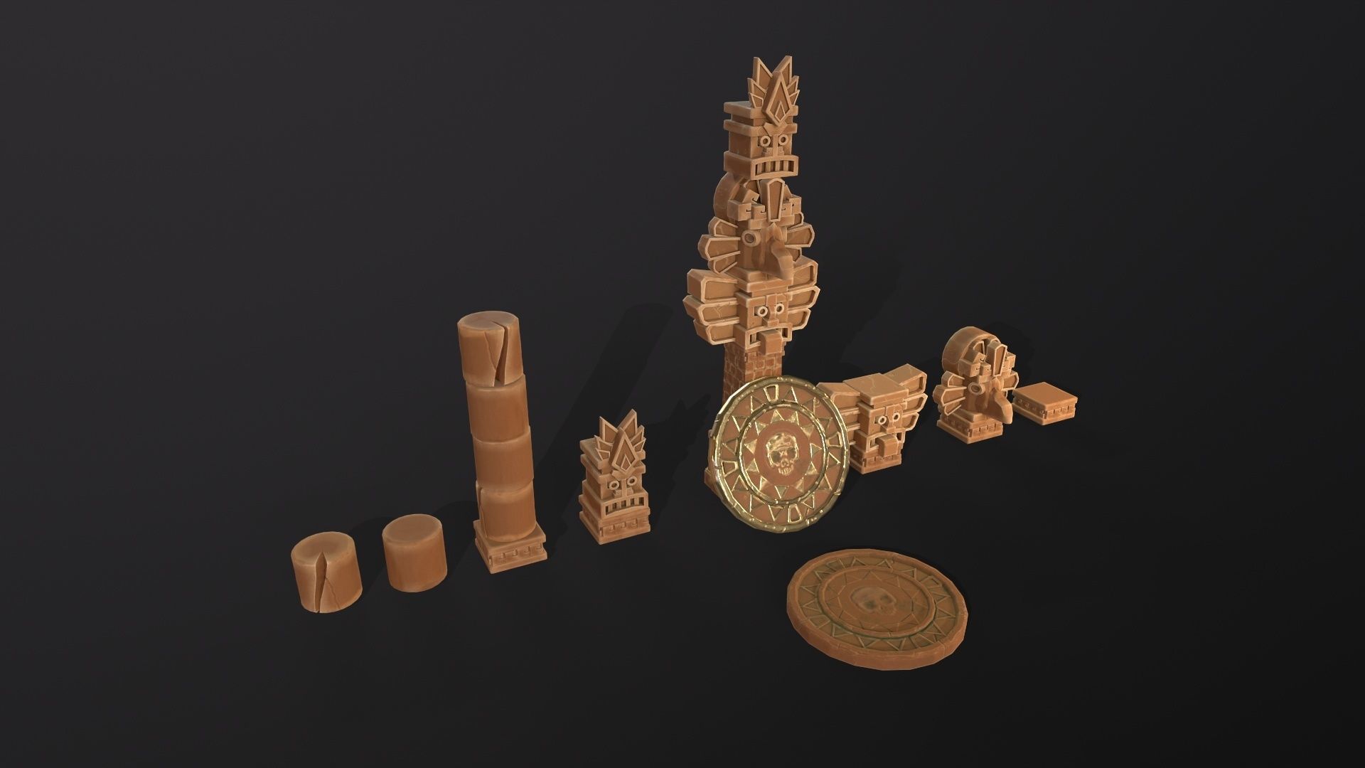 Aztec Maya Mesoamerican Stylized Game Asset with totem heads Low-poly 3D model_4