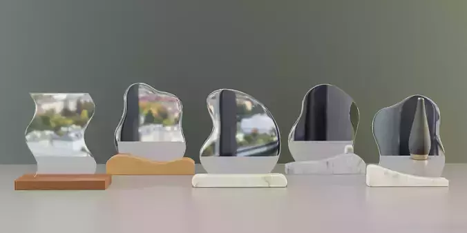 Decorative mirrors on an irregularly shaped stand