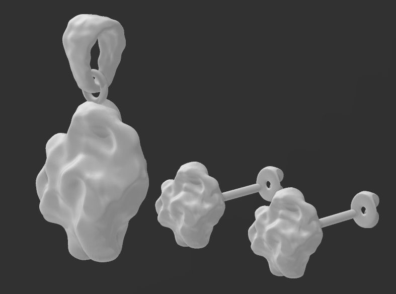 custom gold nugget earring pendant set 3D print model_3