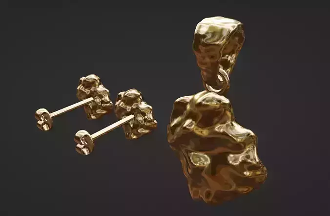 custom gold nugget earring pendant set 3D print model